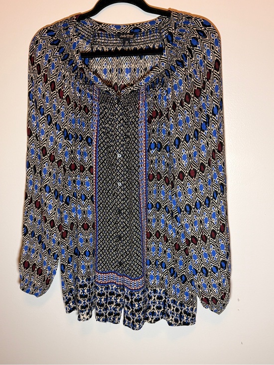 Lucky Brand Tops - Lucky Brand Blue and Black Geometric Print Peasant Blouse
